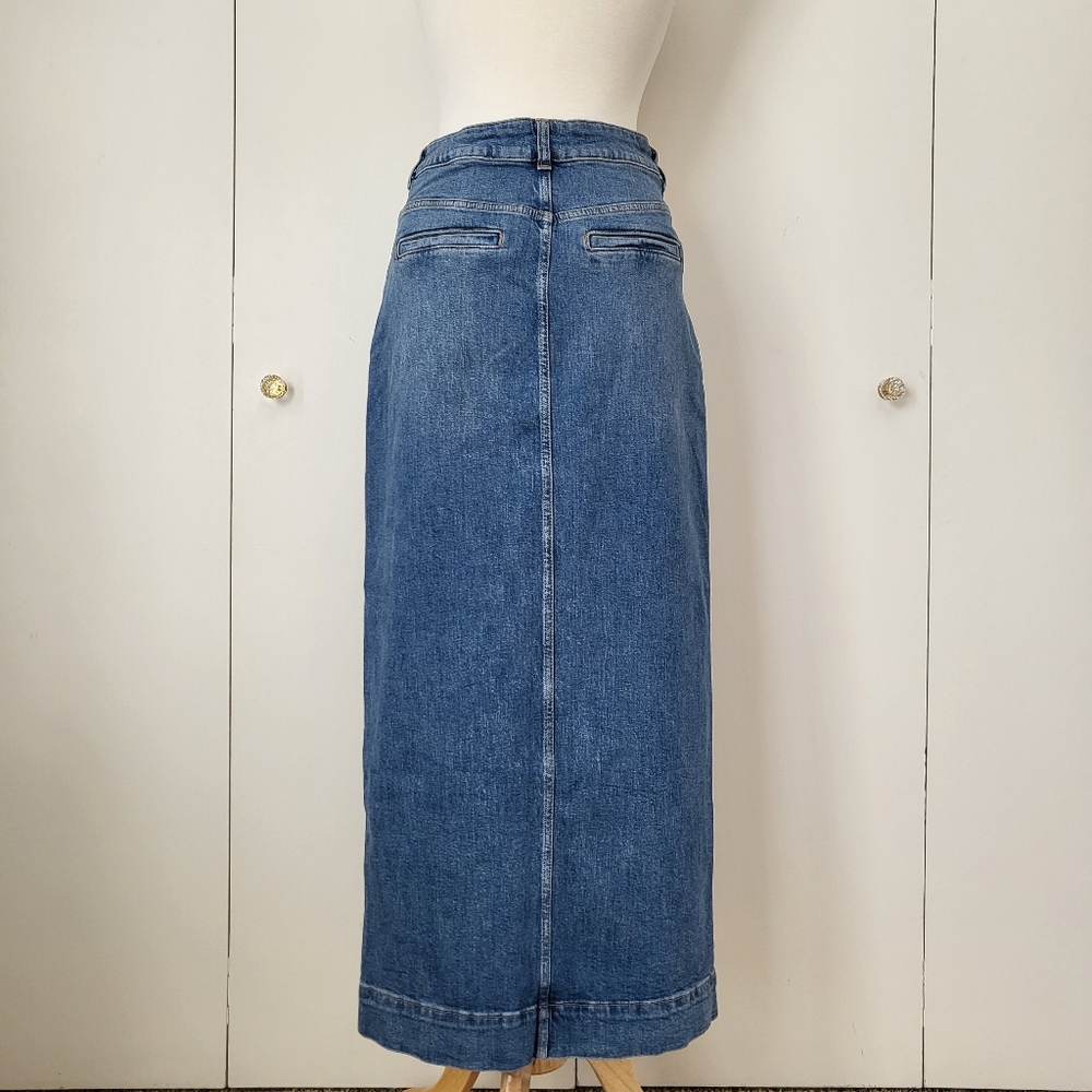 Pilcro Anthropologie Button Front Denim Midi Skirt Patch Pockets Size 10 - Picture 2 of 11